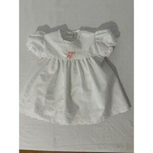 Alexis Vintage White Eyelet Lace Baby Dress Pink Rosette 6 Months Made in USA